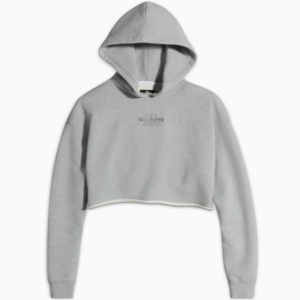 Converse Daily Paper Cropped Hoodie Sweatshirt Pullover Grey size M NEW